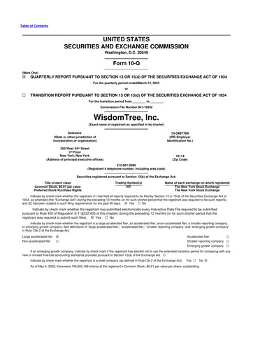 Vorschaubild WisdomTree
 10-Q Quartalsbericht 2023 