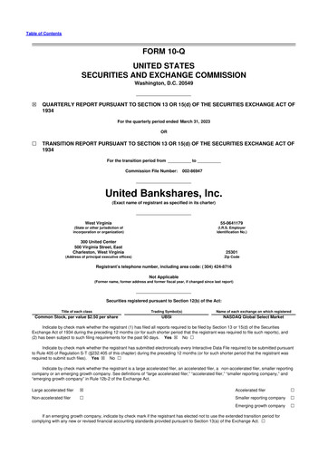 Thumbnail United Bankshares 10-Q Quarterly Report FY2023 