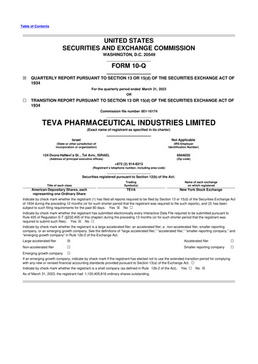 Thumbnail Teva Pharmaceutical Industries 10-Q Quarterly Report FY2023 