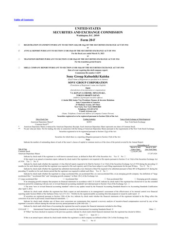 Thumbnail Sony 20-F Annual Report 2023