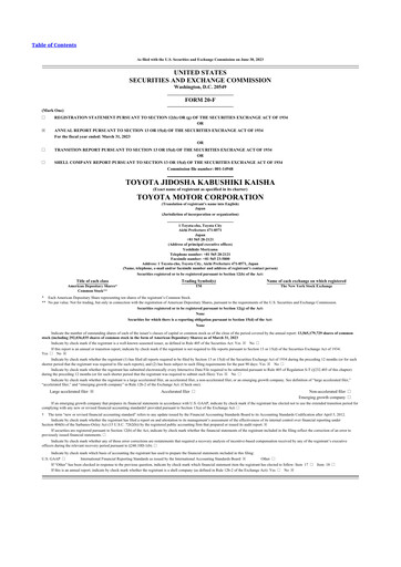 Thumbnail Toyota 20-F Annual Report 2023