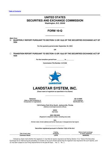 Miniature Landstar System
 10-Q Rapport trimestriel 2023 