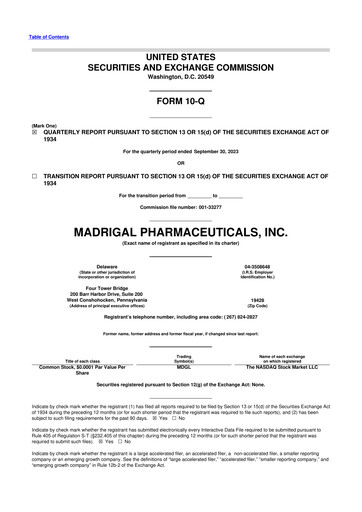 Thumbnail Madrigal Pharmaceuticals
 10-Q Quarterly Report FY2023 