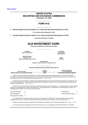 Thumbnail SLR Investment 10-Q Quarterly Report FY2023 