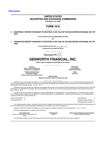 Thumbnail Genworth Financial
 10-Q Quarterly Report FY2023 