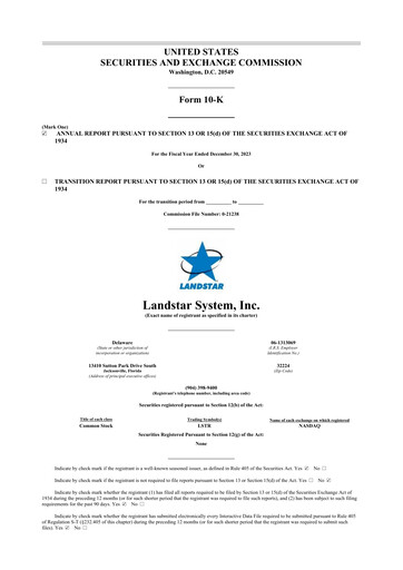 Thumbnail Landstar System
 10-K Annual Report 2023