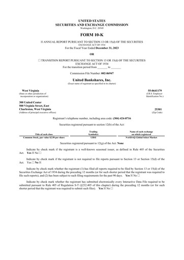 Thumbnail United Bankshares 10-K Annual Report 2023