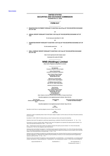 Miniature WNS 20-F Rapport annuel 