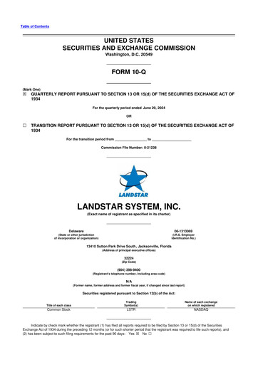 Miniature Landstar System
 10-Q Rapport trimestriel 2024 