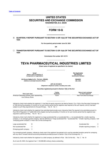 Thumbnail Teva Pharmaceutical Industries 10-Q Quarterly Report FY2024 