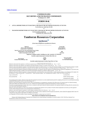 Miniature Tamboran Resources 10-K Rapport annuel 