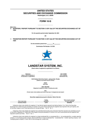 Miniature Landstar System
 10-Q Rapport trimestriel 2024 
