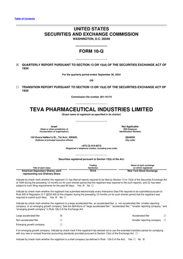 Thumbnail Teva Pharmaceutical Industries 10-Q Quarterly Report FY2024 