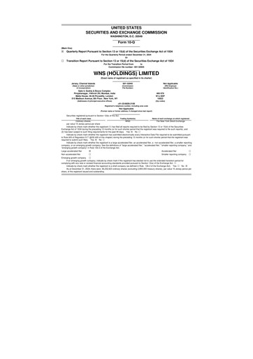 Miniature WNS 10-Q Rapport trimestriel  