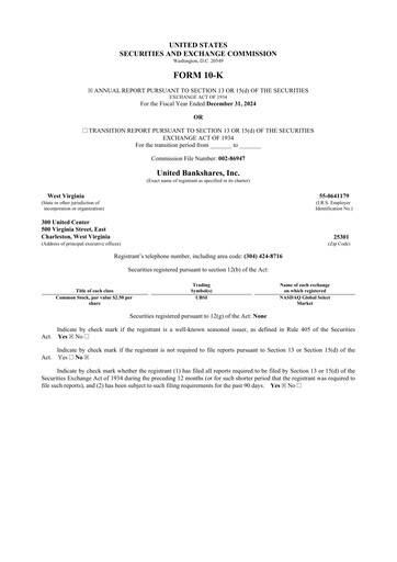 Thumbnail United Bankshares 10-K Annual Report 2024