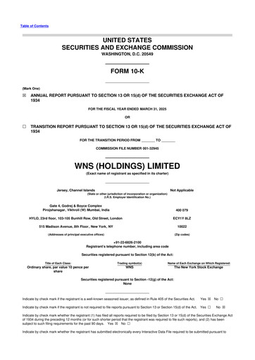 Miniature WNS 10-K Rapport annuel 
