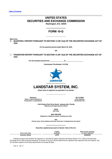 Miniature Landstar System
 10-Q Rapport trimestriel 2025 