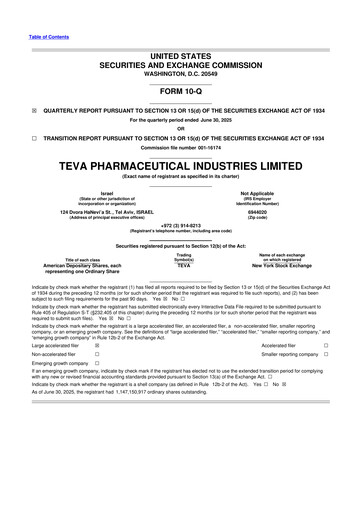 Thumbnail Teva Pharmaceutical Industries 10-Q Quarterly Report FY2025 