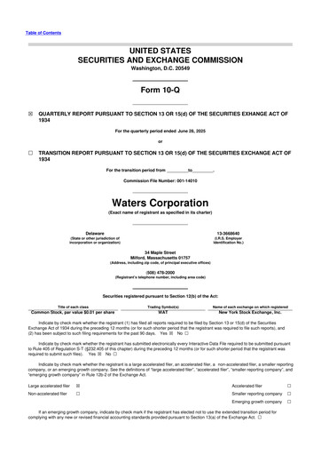 Thumbnail Waters Corporation 10-Q Quarterly Report FY2025 