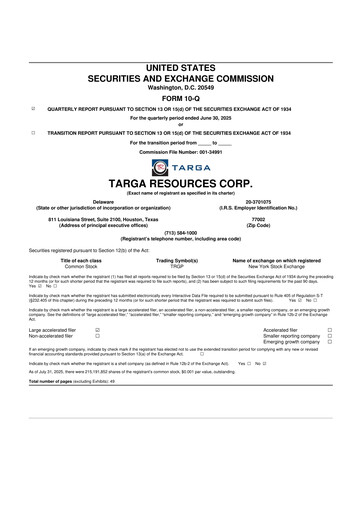 Thumbnail Targa Resources
 10-Q Quarterly Report FY2025 