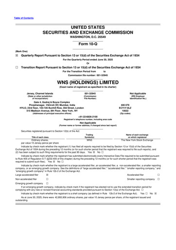 Miniature WNS 10-Q Rapport trimestriel  