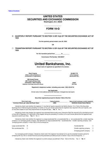 Thumbnail United Bankshares 10-Q Quarterly Report FY2025 