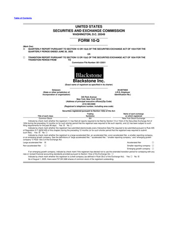 Miniature Blackstone Group 10-Q Rapport trimestriel  