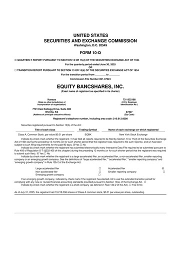 Thumbnail Equity Bancshares 10-Q Quarterly Report FY2025 