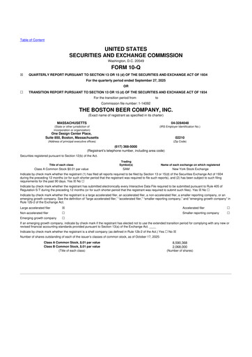 Vorschaubild Boston Beer Company 10-Q Quartalsbericht 2025 