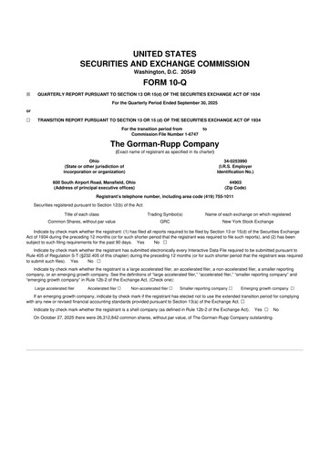 Thumbnail Gorman-Rupp 10-Q Quarterly Report FY2025 