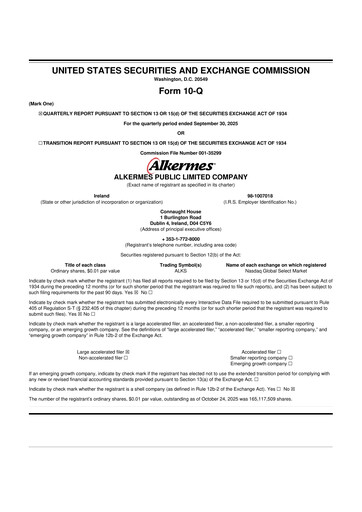 Miniature Alkermes 10-Q Rapport trimestriel 2025 