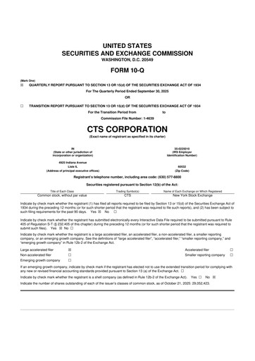 Miniature CTS Corporation 10-Q Rapport trimestriel 2025 