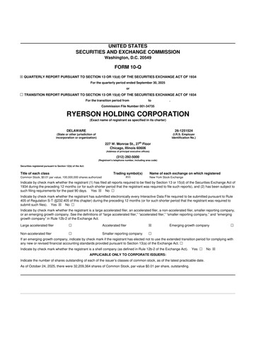 Thumbnail Ryerson 10-Q Quarterly Report FY2025 
