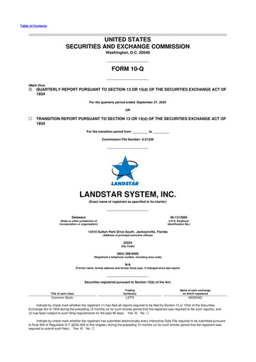 Miniature Landstar System
 10-Q Rapport trimestriel 2025 