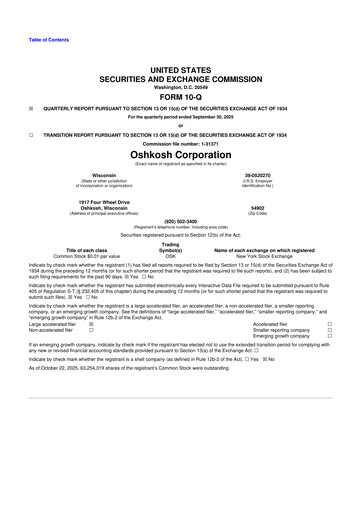 Thumbnail Oshkosh Corporation
 10-Q Quarterly Report FY2025 