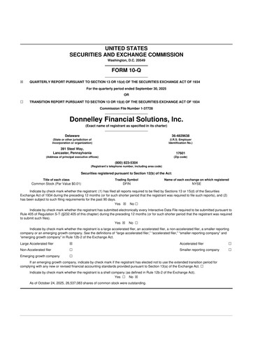 Vorschaubild Donnelley Financial Solutions
 10-Q Quartalsbericht 2025 