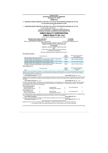 Thumbnail Kimco Realty
 10-Q Quarterly Report FY2025 