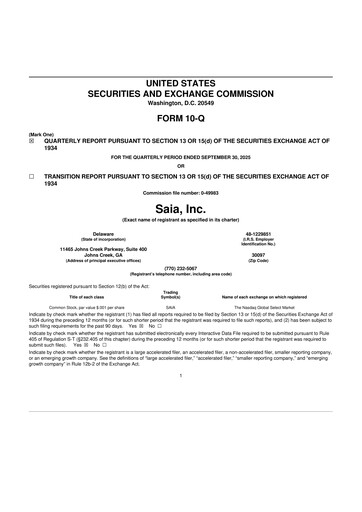 Thumbnail Saia
 10-Q Quarterly Report FY2025 