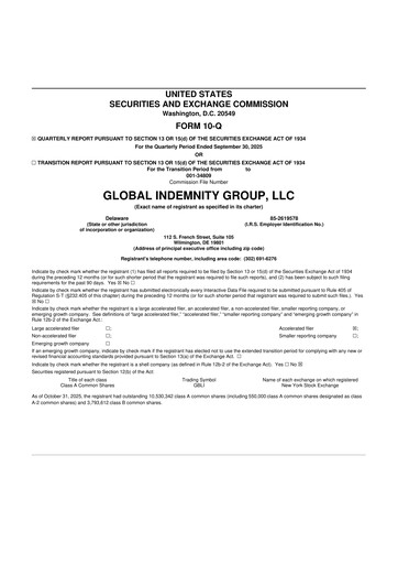 Thumbnail Global Indemnity 10-Q Quarterly Report FY2025 