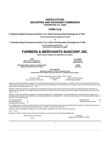 Thumbnail Farmers & Merchants Bancorp 10-Q Quarterly Report FY2025 