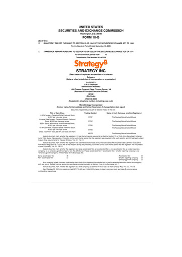 Thumbnail Strategy 
 (MicroStrategy) 10-Q Quarterly Report FY2025 