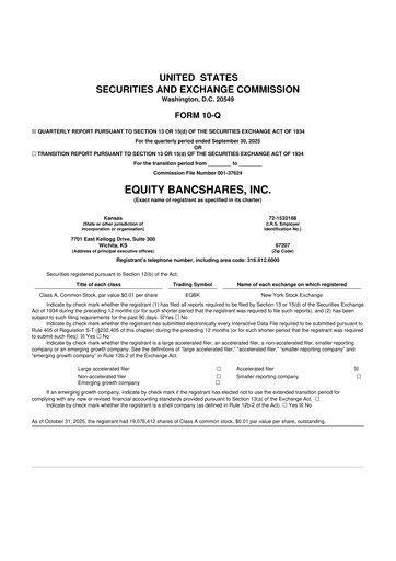 Thumbnail Equity Bancshares 10-Q Quarterly Report FY2025 