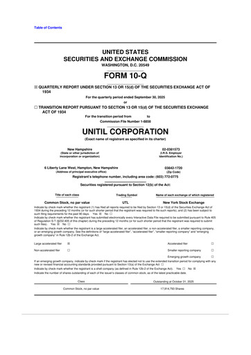 Miniature Unitil Corporation
 10-Q Rapport trimestriel 2025 