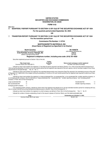 Thumbnail Martin Marietta Materials 10-Q Quarterly Report FY2025 