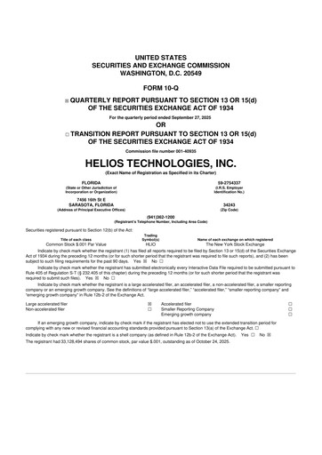 Thumbnail Helios Technologies 10-Q Quarterly Report FY2025 