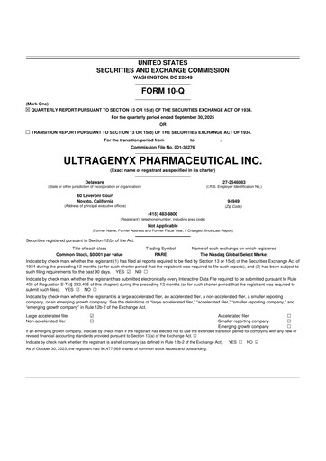 Miniature Ultragenyx Pharmaceutical 10-Q Rapport trimestriel 2025 