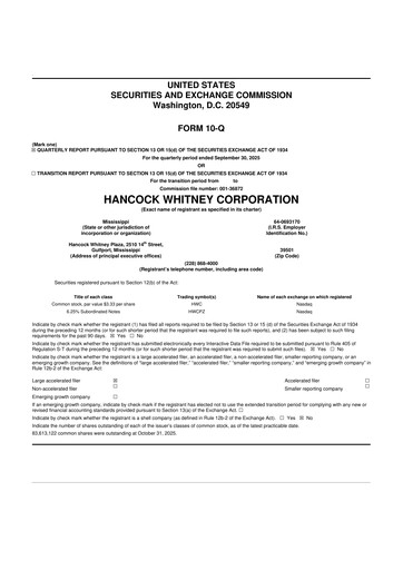 Thumbnail Hancock Whitney 10-Q Quarterly Report FY2025 