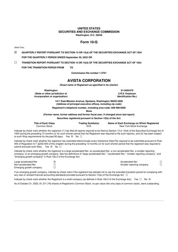 Thumbnail Avista
 10-Q Quarterly Report FY 