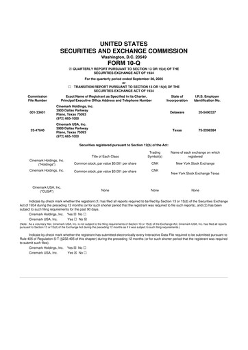 Thumbnail Cinemark Theatres
 10-Q Quarterly Report FY 