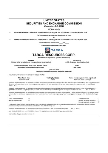 Thumbnail Targa Resources
 10-Q Quarterly Report FY2025 
